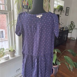 Girls' Navy Blue Dress with Pattern